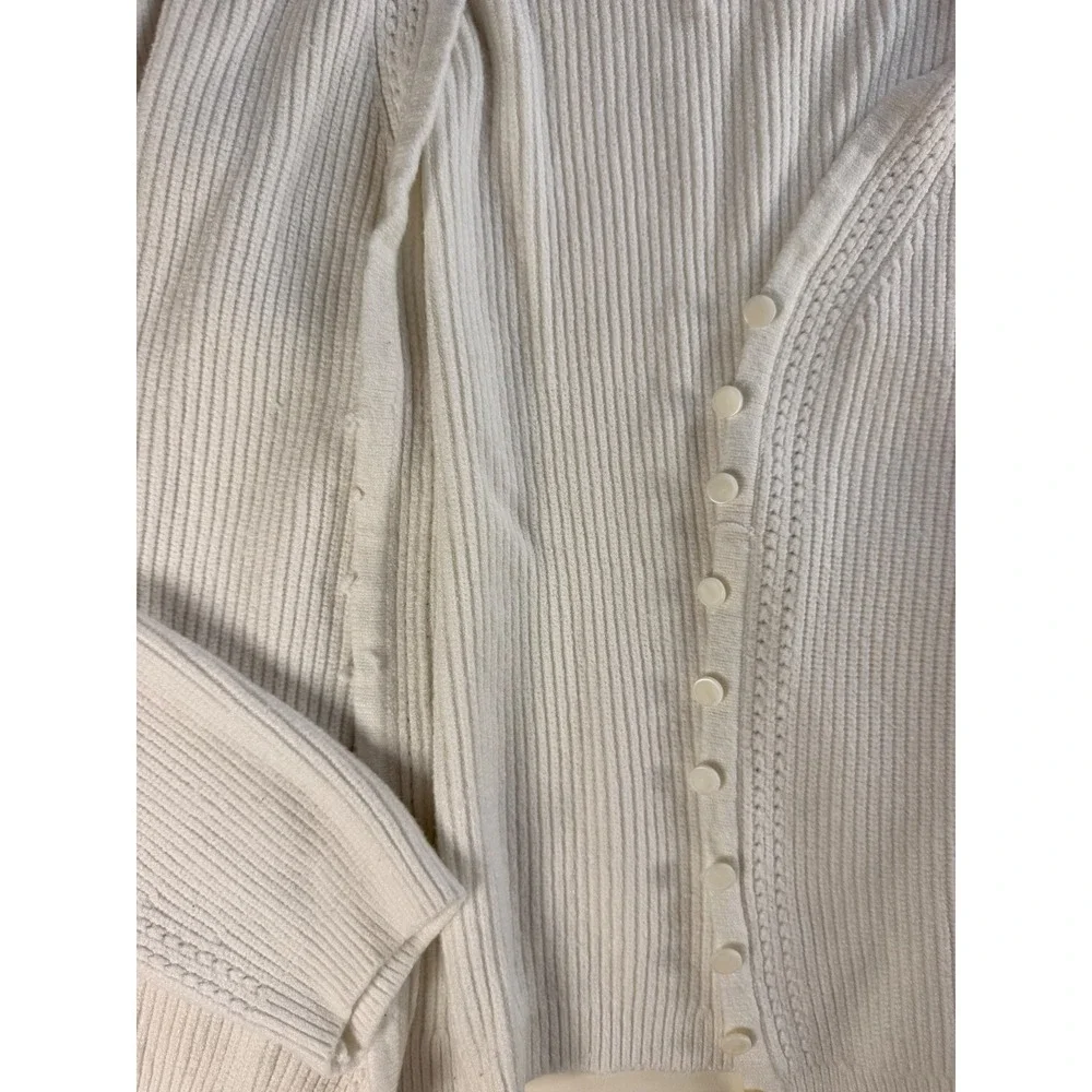Cyrus Ribbed Cardigan Women S Cream Y2K Minimalist Button Front V-Neck Sweater